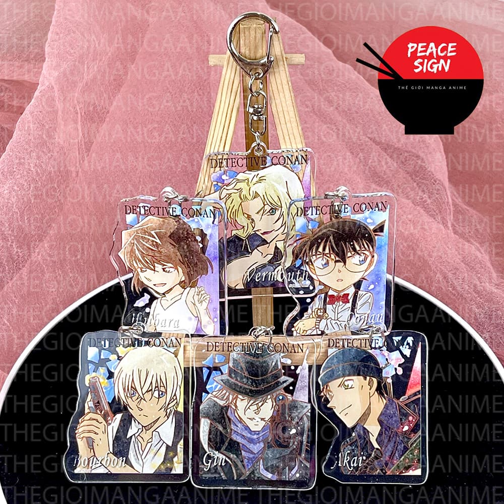 (mua 1 tặng 1) ( MÀU NƯỚC CHỮ NHẬT ) Móc khóa mica DETECTIVE CONAN Thám Tứ Lừng Danh hình in 2 mặt 
