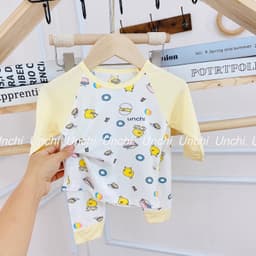 Đồ bộ dài tay UNCHI peptit bé trai bé gái tay pha màu họa tiết mới 2022 3
