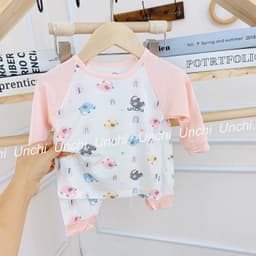 Đồ bộ dài tay UNCHI peptit bé trai bé gái tay pha màu họa tiết mới 2022 4