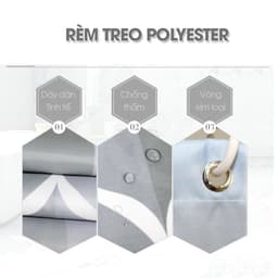 Rèm treo nhà tắm vải Poliester LADOHOME hoa văn sóng lượn cao cấp 3