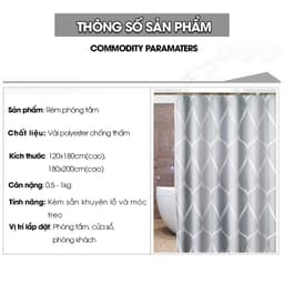 Rèm treo nhà tắm vải Poliester LADOHOME hoa văn sóng lượn cao cấp 2