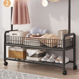 Giá Kệ Treo Quần Áo Decor Sang Xịn Tích Hợp Khung Treo Đồ, Móc Treo Mũ, Khay Để Đồ Tiện Ích. 4