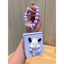 [CÓ SẴN] Ốp Z Flip 8 - Z Flip 7 - Z Flip6 5G giá đỡ / pop cún tai dài charm mây kèm dây hạt và thanh bảo vệ bản lề 2