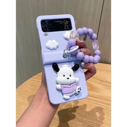 [CÓ SẴN] Ốp Z Flip 8 - Z Flip 7 - Z Flip6 5G giá đỡ / pop cún tai dài charm mây kèm dây hạt và thanh bảo vệ bản lề 3