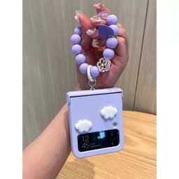 [CÓ SẴN] Ốp Z Flip 8 - Z Flip 7 - Z Flip6 5G giá đỡ / pop cún tai dài charm mây kèm dây hạt và thanh bảo vệ bản lề 8