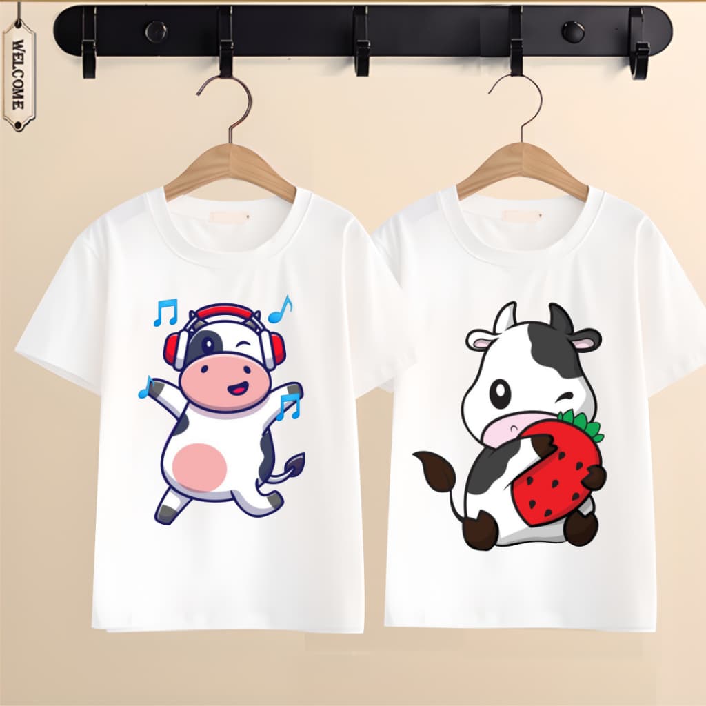 Áo Thun In Hình Bò Sữa Cho Bé Trai Bé Gái Cực Cute