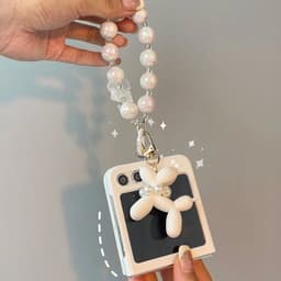 [CÓ SẴN] Nhiều màu - Ốp Z Flip6 - Z Flip4 - Z Flip3 - Flip5 5G màu pastel xinh xắn kèm dây hạt nhũ nơ khóa poodle treo 3