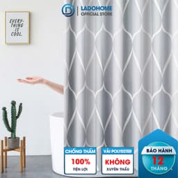 Rèm treo nhà tắm vải Poliester LADOHOME hoa văn sóng lượn cao cấp 1