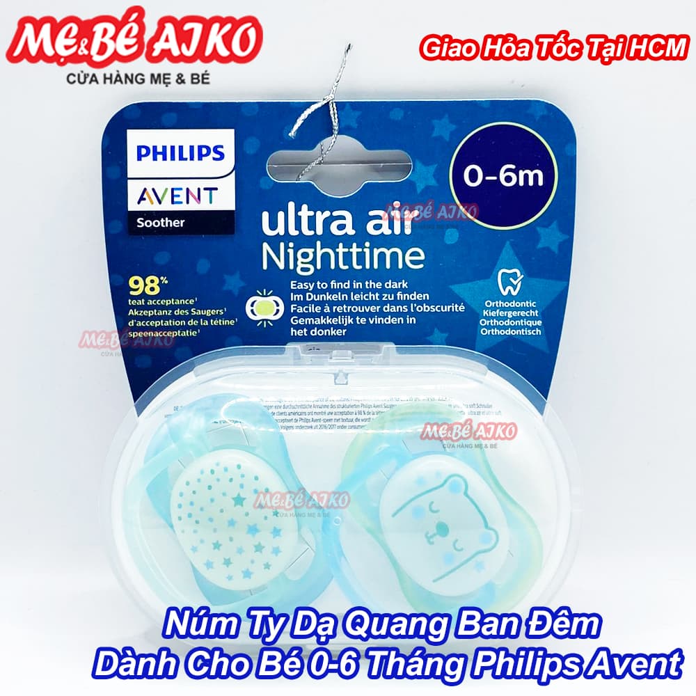 Vỉ 2 Núm Ty Ngậm Dạ Quang Cho Bé Từ 0-6 Tháng Philips Avent SCF- 2 Chiếc/hộp (Dạng Núm Dẹp)