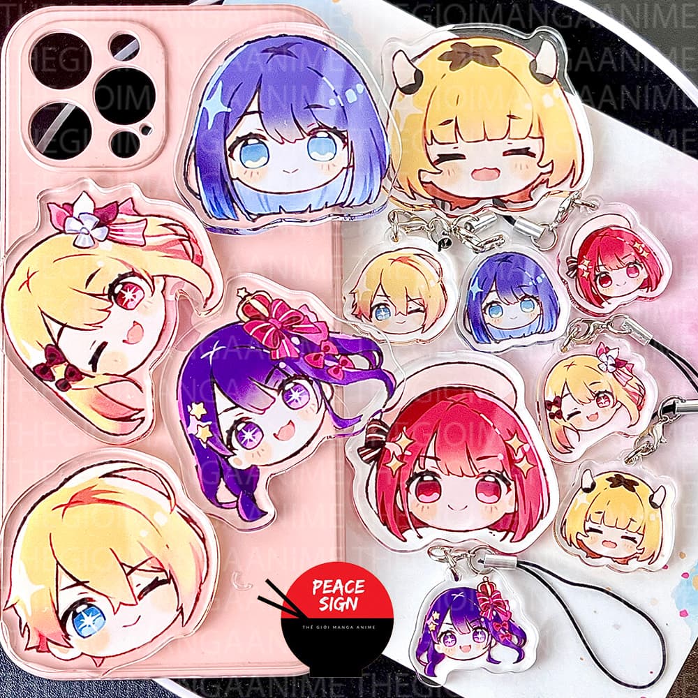 (mua 1 tặng 1) Giá đỡ dây treo điện thoại OSHI NO KO ĐẦU TO Đứa Con Của Thần Tượng anime chibi mica griptok pop