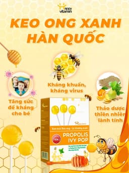 Kẹo mút ho keo ong lá thường xuân Happy Vitamin hỗ trợ ngăn ngừa ho, viêm họng, khản tiếng-  Hộp 12 Que 6