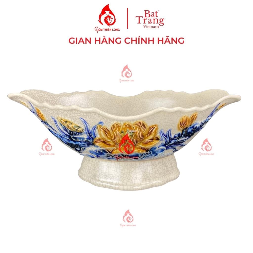 Bát đựng gà cúng men rạn hoa sen đĩa thuyền đựng gà gốm Bát Tràng chính hãng Gốm Thiên Long 230942