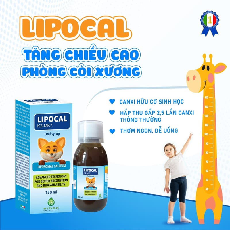 Canxi Sinh học LIPOCAL K2-MK7 giúp bé phát triển chiều cao,phòng còi xương ở trẻ,hấp thụ canxi > BUN BUN SHOP 20