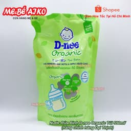 (Mẫu Mới) Nước Rửa Bình Sữa Organic D-nee, Dnee Rửa Cả Đồ Chơi, Rau Củ Quả, An Toàn Cho Bé Tui 550ml 3