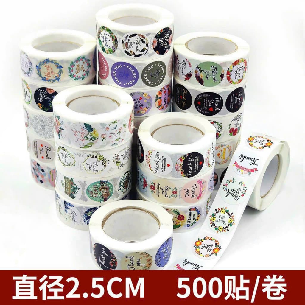 VINBEO Cuộn 500 tem Sticker Thank you in màu tự dính - Tem cảm ơn siêu dễ thương nền Hồng|HD96 AK006