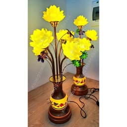 Cặp Đèn Hoa Sen Bình Ngọc Lưu Ly Chân Đế Hợp Kim 5 Bông Hoa Sen Nở Hàng Nhập Khẩu hàng cao cấp 4