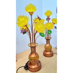 Cặp Đèn Hoa Sen Bình Ngọc Lưu Ly Chân Đế Hợp Kim 5 Bông Hoa Sen Nở Hàng Nhập Khẩu hàng cao cấp 5