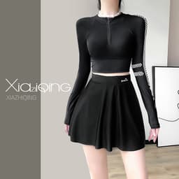 Bộ bơi nữ , bikini dài tay hai mảnh chân váy xoè tay chữ 1