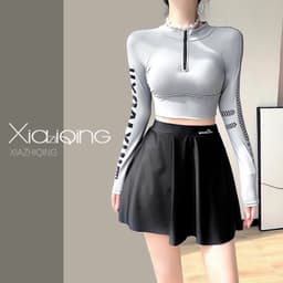 Bộ bơi nữ , bikini dài tay hai mảnh chân váy xoè tay chữ 5