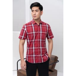 Áo Sơ Mi Nam Ngắn Tay DGC Dáng suông Regular, Họa Tiết Kẻ Caro Chất Vải Cao Cấp Thoáng Mát-SASNBC21M 2