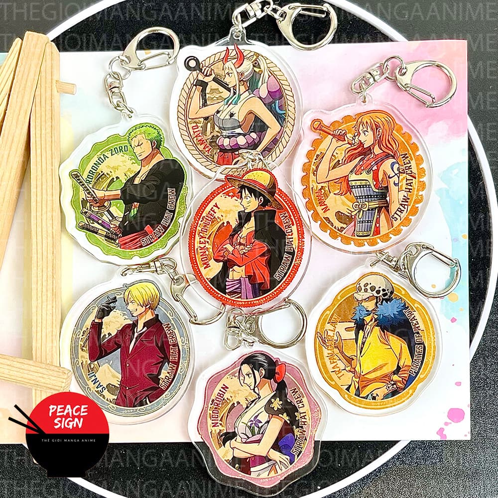 (Mua 1 tặng 1) Móc khóa mica ONE PIECE ĐẢO HẢI TẶC ver OVAL hình in 2 mặt