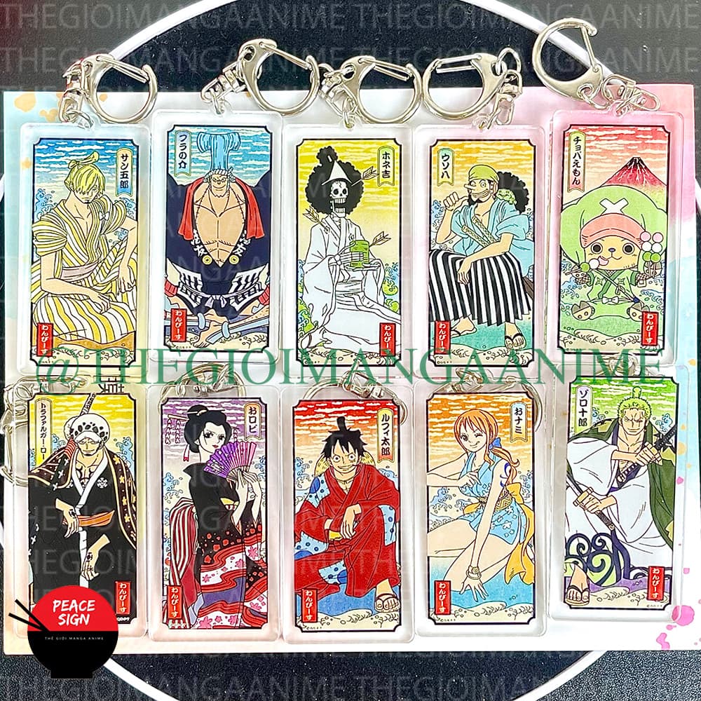(mua 1 tặng 1) Móc khóa mica ONE PIECE ĐẢO HẢI TẶC ver WANO CHỮ NHẬT hình in 2 mặt
