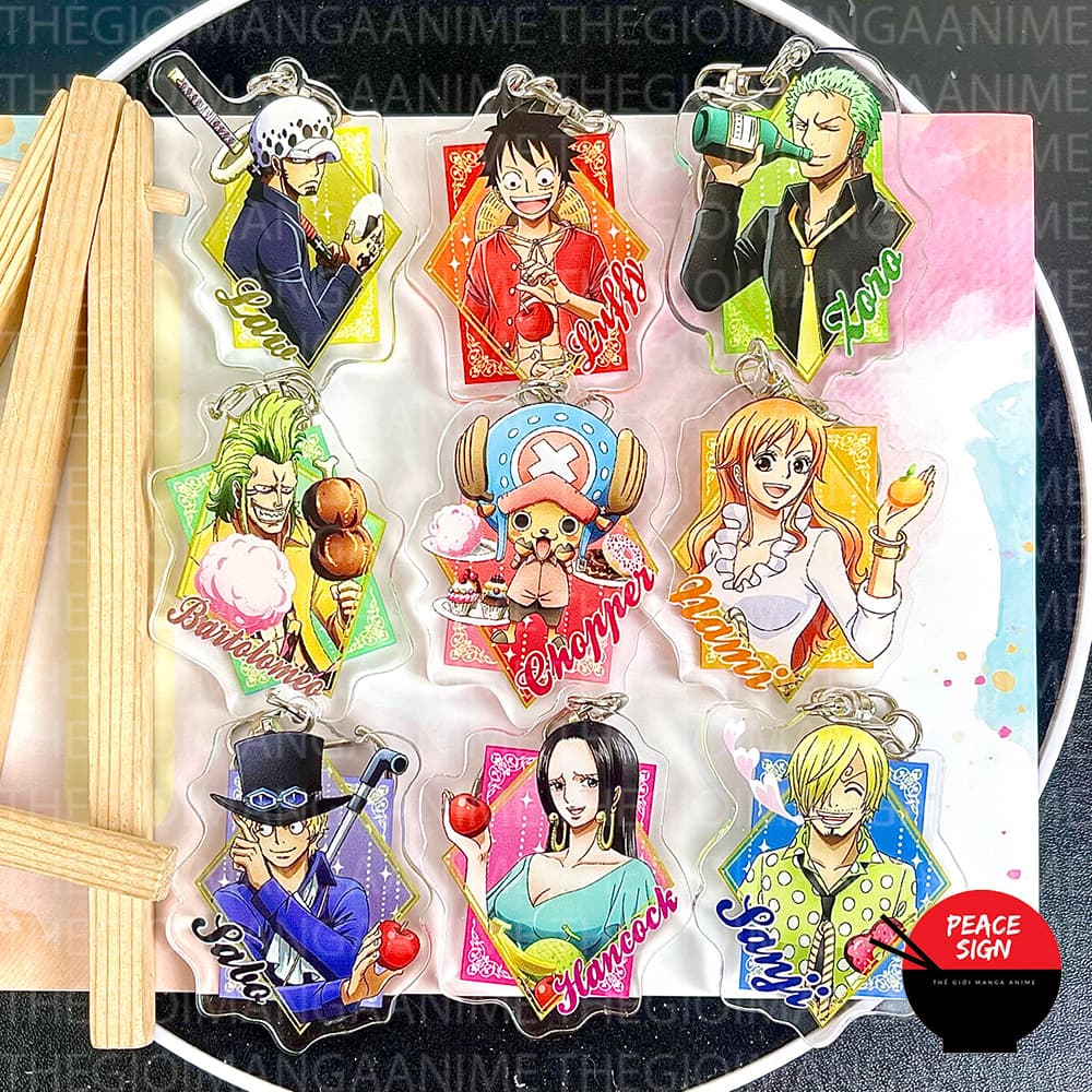 (mua 1 tặng 1) Móc khóa ONE PIECE ĐẢO HẢI TẶC ver THOI LƯƠNG THỰC in hình anime chibi mica zoro sanji luffy nami law