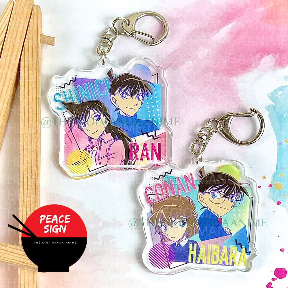 (mua 1 tặng 1) Móc khóa DETECTIVE CONAN - CONAN HAIBARA & SHINICHI RAN in hình anime THÁM TỬ LỪNG DANH chibi mica