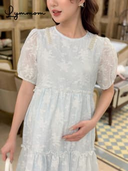 Váy đầm bầu chất liệu tơ thêu Hàn thoáng mát thiết kế dáng xòe tay chuông vai ngọc LYMMOM VB012 6