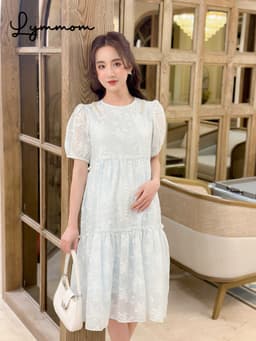 Váy đầm bầu chất liệu tơ thêu Hàn thoáng mát thiết kế dáng xòe tay chuông vai ngọc LYMMOM VB012 8