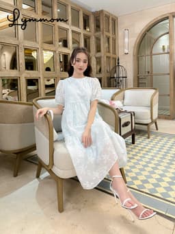 Váy đầm bầu chất liệu tơ thêu Hàn thoáng mát thiết kế dáng xòe tay chuông vai ngọc LYMMOM VB012 9