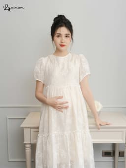 Váy đầm bầu chất liệu tơ thêu Hàn thoáng mát thiết kế dáng xòe tay chuông vai ngọc LYMMOM VB012 4