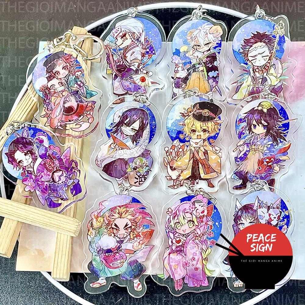 (mua 1 tặng 1) Móc khóa KIMETSU NO YAIBA ver 12 CUNG HOÀNG ĐẠO keyring mica acrylic in hình anime chibi dễ thương