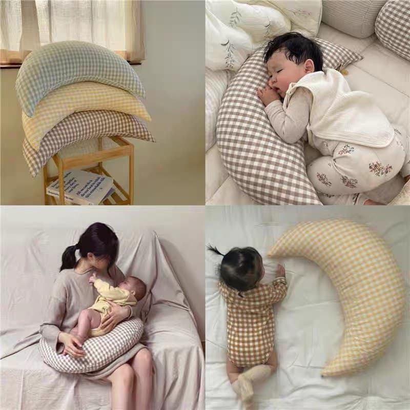 Gối ÔM đa năng trẻ em chất liệu vải đũi mềm mại hình Mặt trăng phong cách Hàn Quốc
