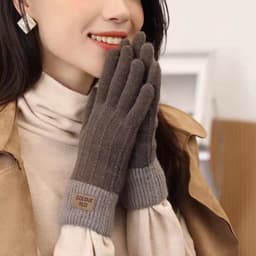 Găng tay len nam nữ giữ ấm mùa đông, lông giả, thiết kế đơn giản, màu nhẹ nhàng 2