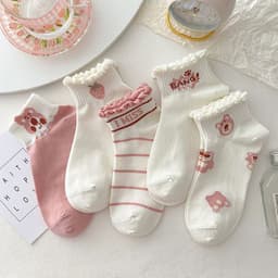 Tất Vớ Nữ Họa Tiết Gấu Hồng Cổ Bèo Dễ Thương Phong Cách Hàn tt23 { u304 } 1