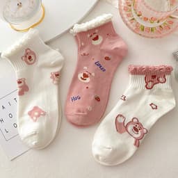 Tất Vớ Nữ Họa Tiết Gấu Hồng Cổ Bèo Dễ Thương Phong Cách Hàn tt23 { u304 } 2