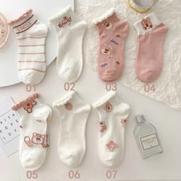 Tất Vớ Nữ Họa Tiết Gấu Hồng Cổ Bèo Dễ Thương Phong Cách Hàn tt23 { u304 } 3