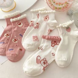 Tất Vớ Nữ Họa Tiết Gấu Hồng Cổ Bèo Dễ Thương Phong Cách Hàn tt23 { u304 } 4