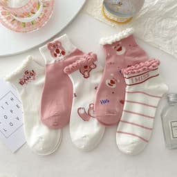 Tất Vớ Nữ Họa Tiết Gấu Hồng Cổ Bèo Dễ Thương Phong Cách Hàn tt23 { u304 } 8