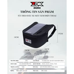 Túi để điện thoại treo đầu xe ZDK Zero, túi đựng đươc áo mưa, có cổng sạc điện thoại tiện lợi 7