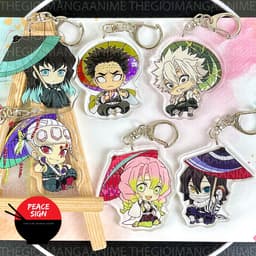 (mua 1 tặng 1) Móc khóa KIMETSU NO YAIBA ver NGỒI CHE Ô keyring mica in hình anime chibi dễ thương Thanh Gươm Diệt Quỷ 1