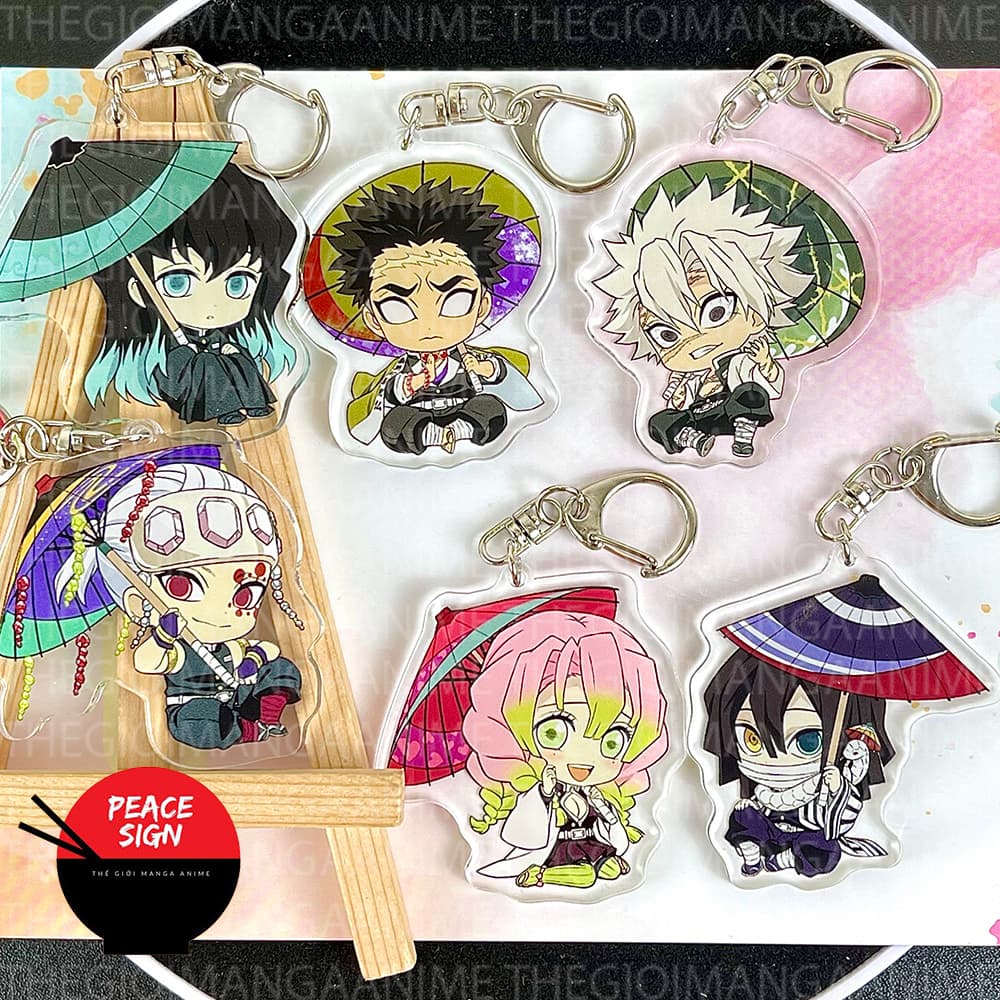 (mua 1 tặng 1) Móc khóa KIMETSU NO YAIBA ver NGỒI CHE Ô keyring mica in hình anime chibi dễ thương Thanh Gươm Diệt Quỷ