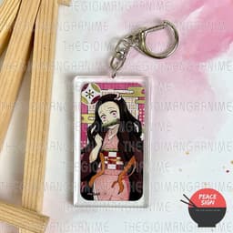 (mua 1 tặng 1) Móc khóa mica KIMETSU NO YAIBA ver CHỮ NHẬT hình in 2 mặt 7