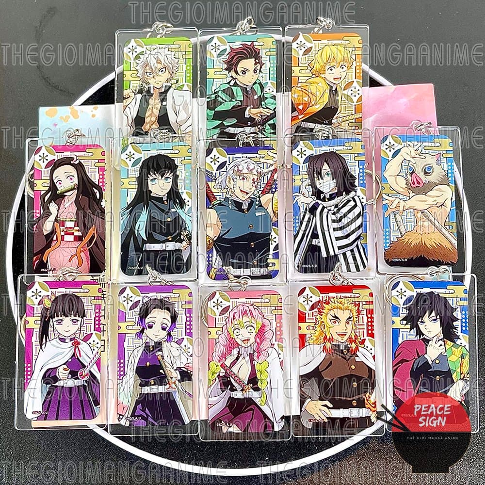 (mua 1 tặng 1) Móc khóa mica KIMETSU NO YAIBA ver CHỮ NHẬT hình in 2 mặt