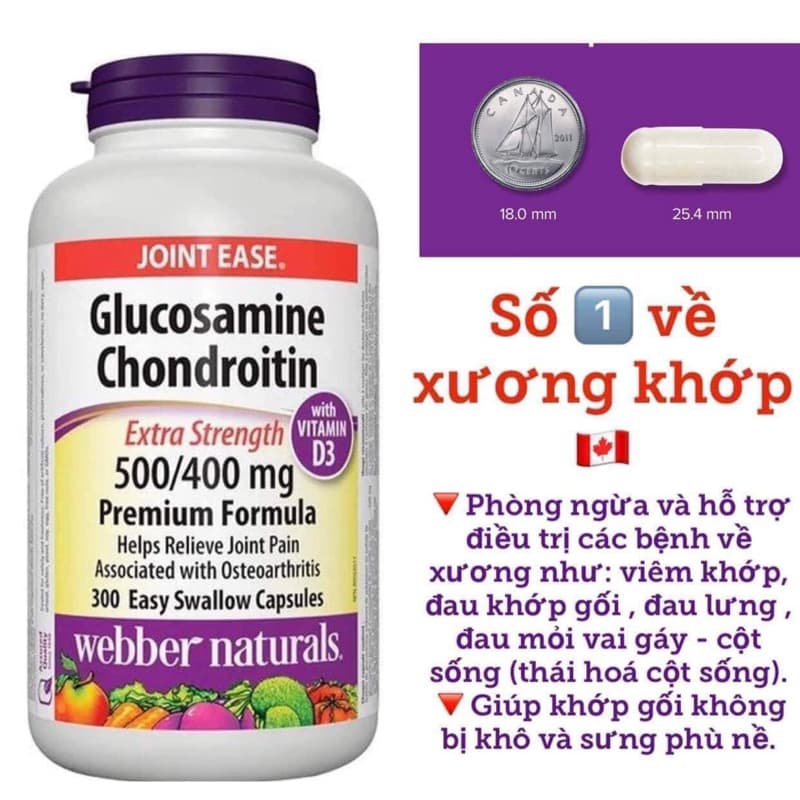 Viên uống hỗ trợ xương khớp Glucosamine Chondroitin + MSM Webber Naturals Canada