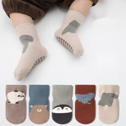 Set 5 Đôi Tất Trẻ Em Sơ Sinh Thú Cotton Chống Trơn Trượt Cho Bé Trai, Bé Gái Đi Cực Xinh SS17 { T310 } 1