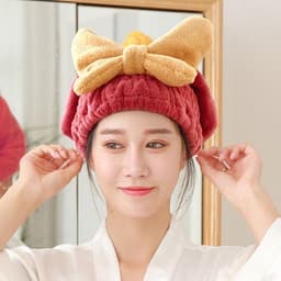 Khăn ủ tóc - Khăn quấn tóc gội đầu cao cấp, vải cotton mềm mại mũ ủ tóc gội đầu nhanh khô có nơ dễ thương cho nữ 3