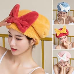 Khăn ủ tóc - Khăn quấn tóc gội đầu cao cấp, vải cotton mềm mại mũ ủ tóc gội đầu nhanh khô có nơ dễ thương cho nữ 4