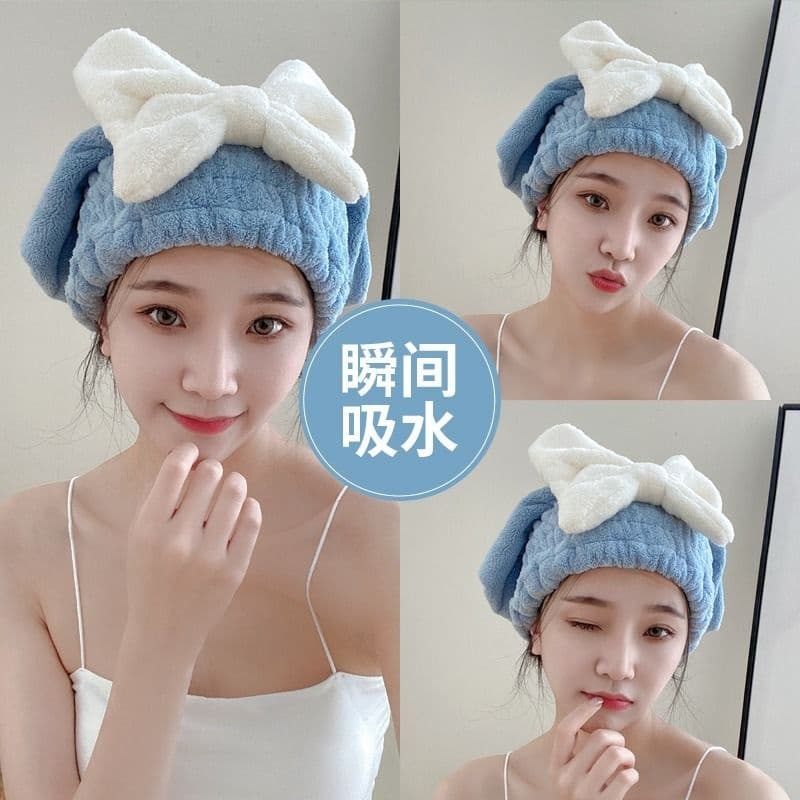 Khăn ủ tóc - Khăn quấn tóc gội đầu cao cấp, vải cotton mềm mại mũ ủ tóc gội đầu nhanh khô có nơ dễ thương cho nữ